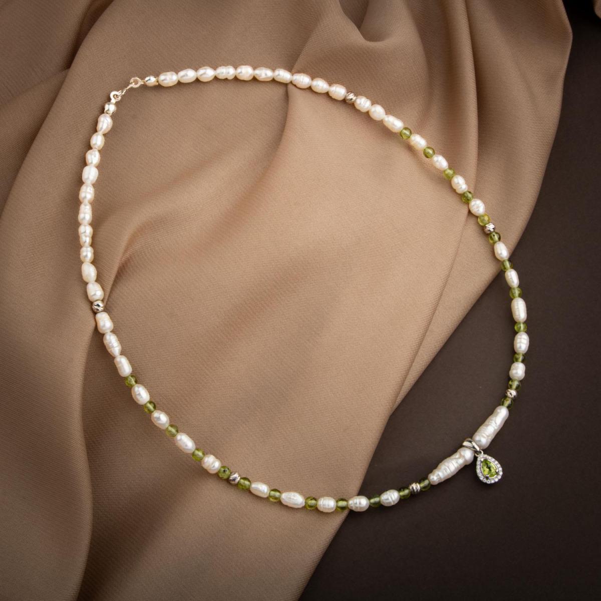 Pearl-Zebercet Peridot Natural Stone Silver Design Necklace
