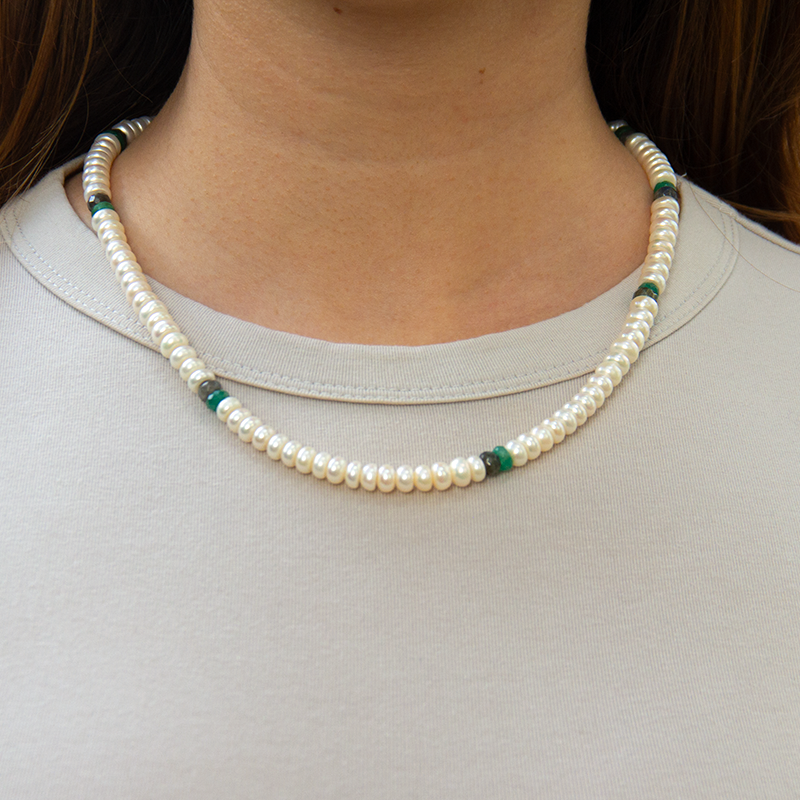 Pearl - Emerald Natural Stone Necklace