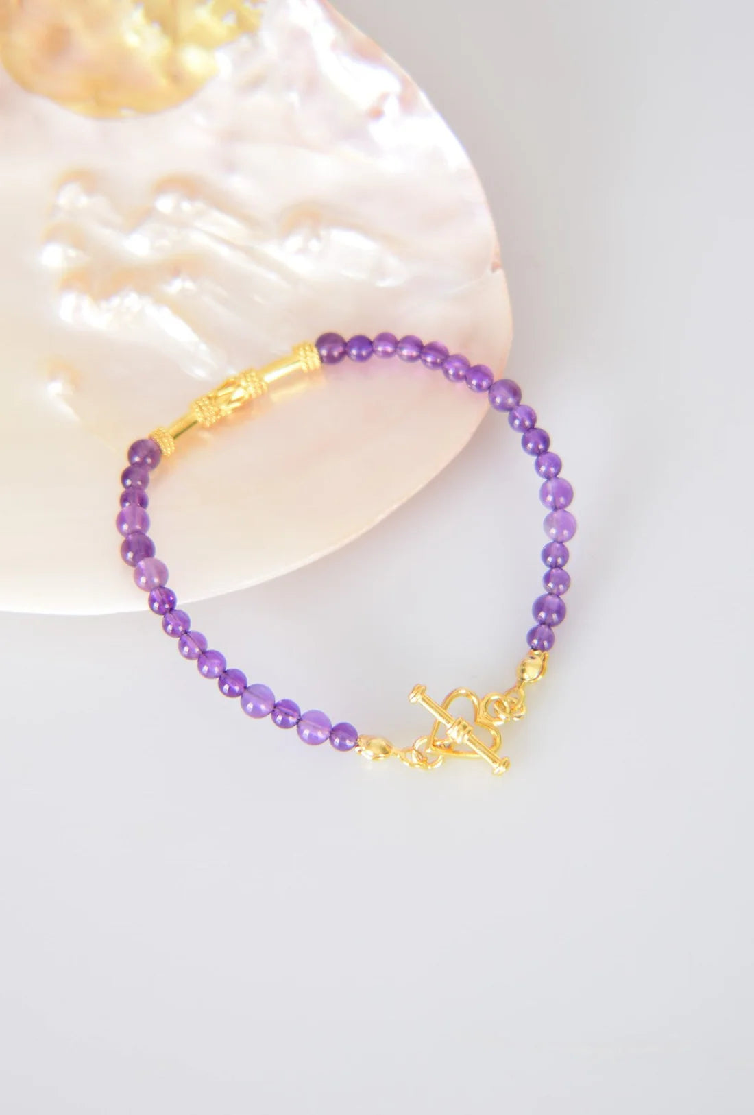 Amethyst Natural Stone 925 Sterling Silver Closing Bracelet