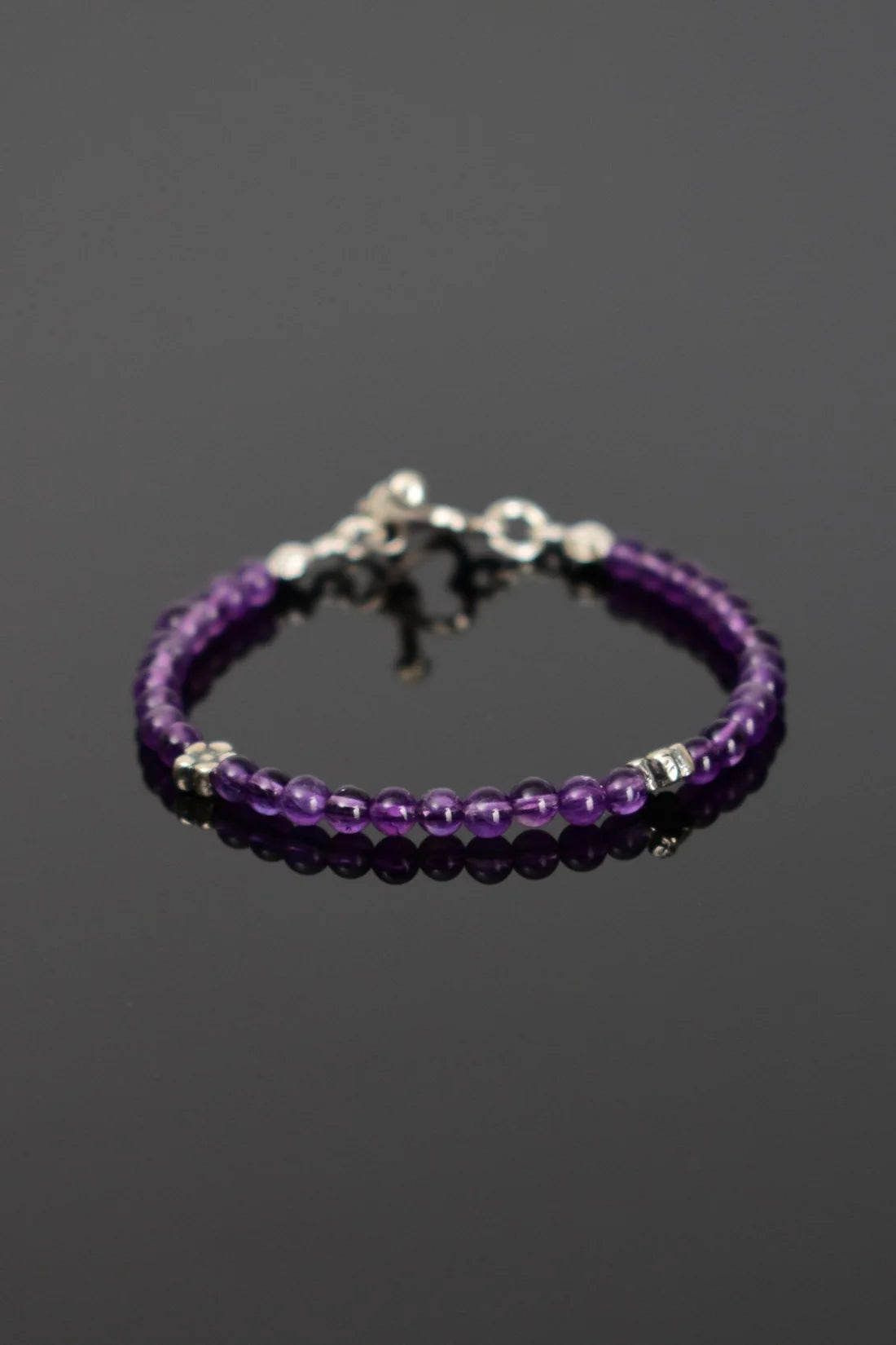Amethyst Natural Stone 925 Sterling Silver Closing Bracelet