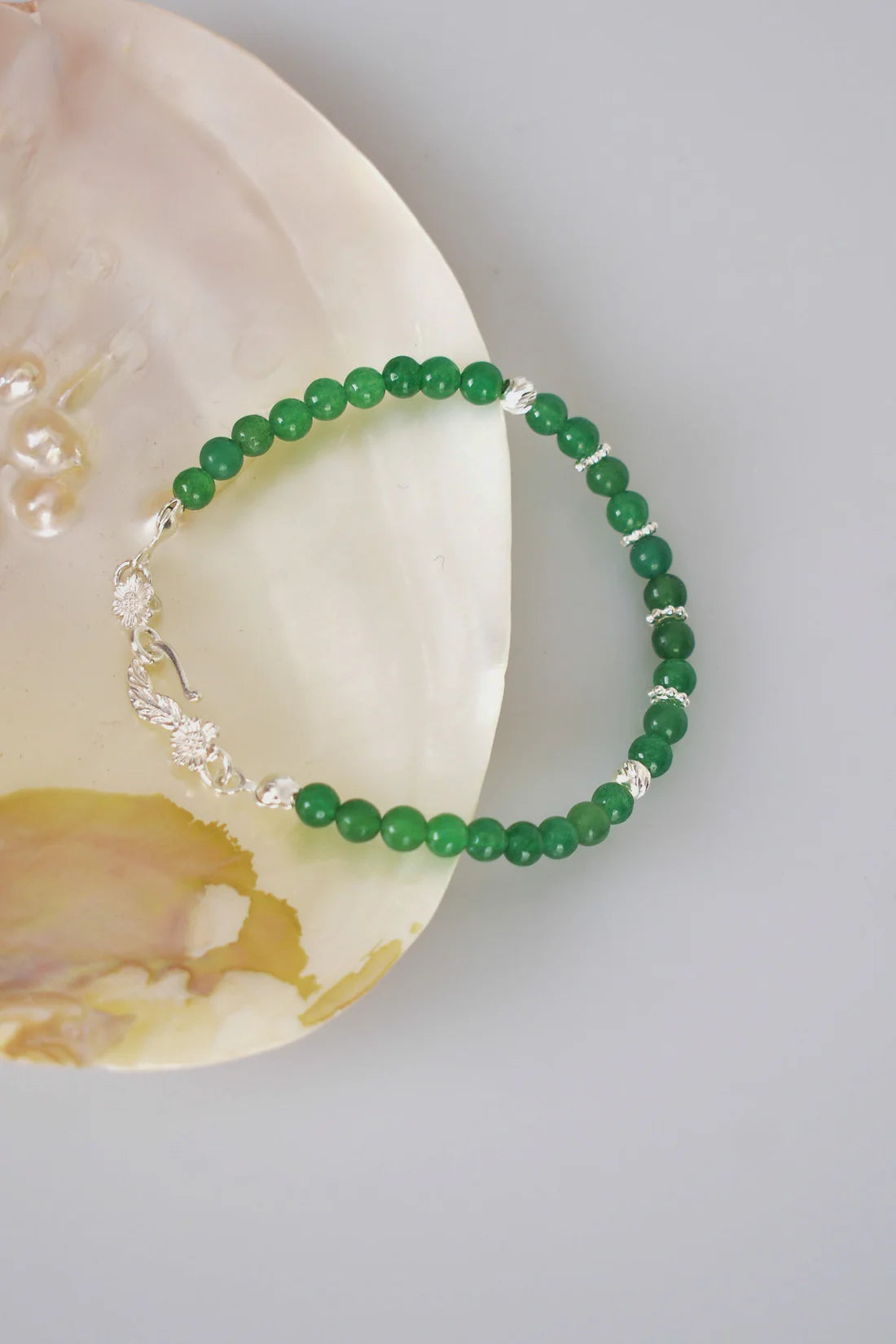 Aventurine Natural Stone 925 Sterling Silver Closing Bracelet
