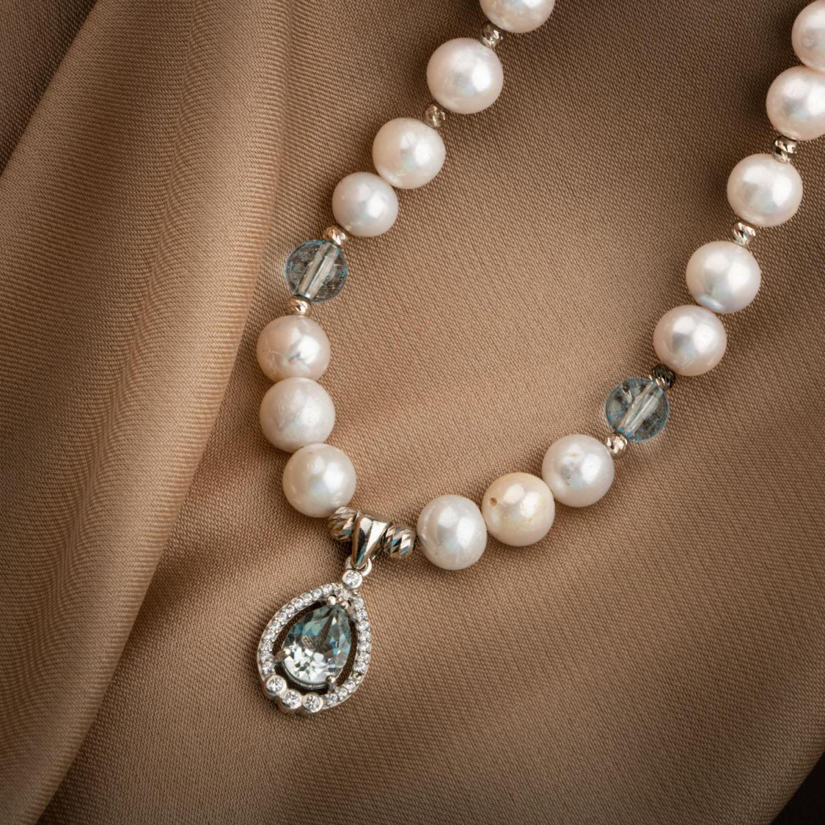 Topaz Silver Pendant-Topaz-Pearl Natural Stone Silver Necklace