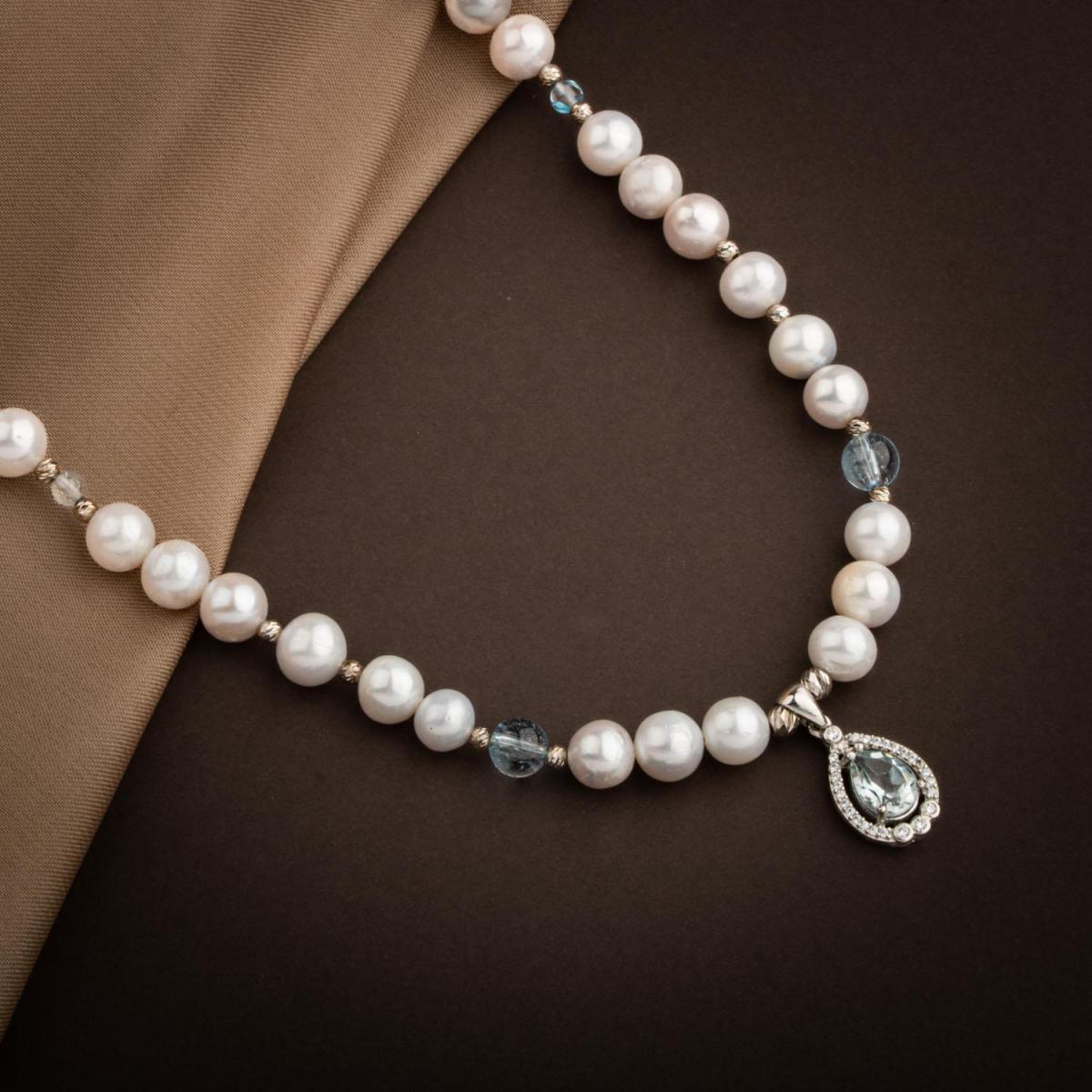 Topaz Silver Pendant-Topaz-Pearl Natural Stone Silver Necklace