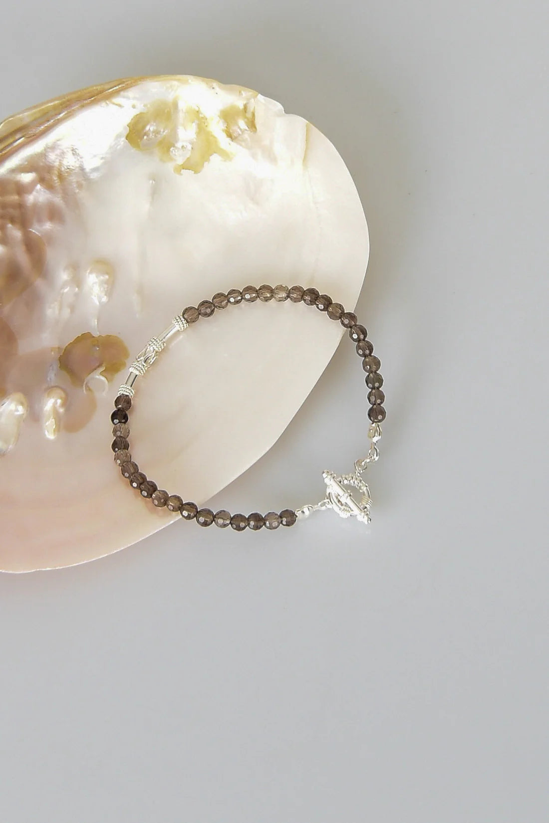 Smoky Quartz Natural Stone 925 Sterling Silver Closing Bracelet