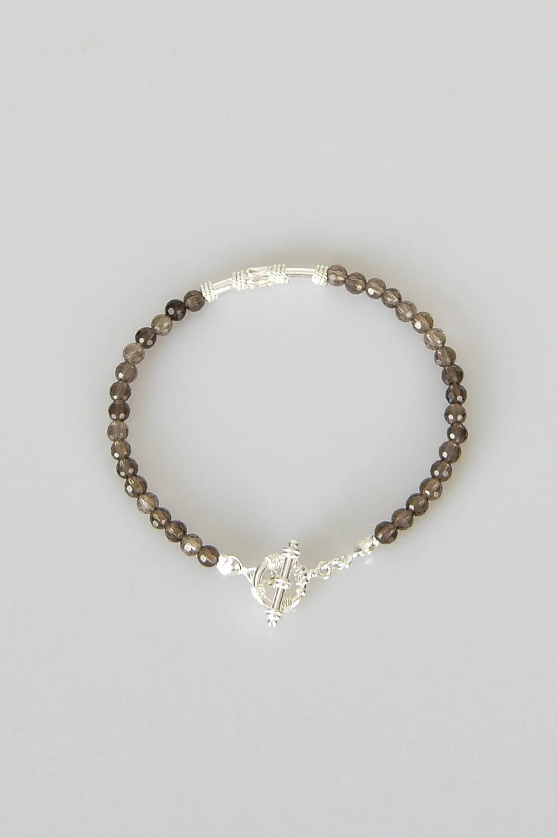 Smoky Quartz Natural Stone 925 Sterling Silver Closing Bracelet