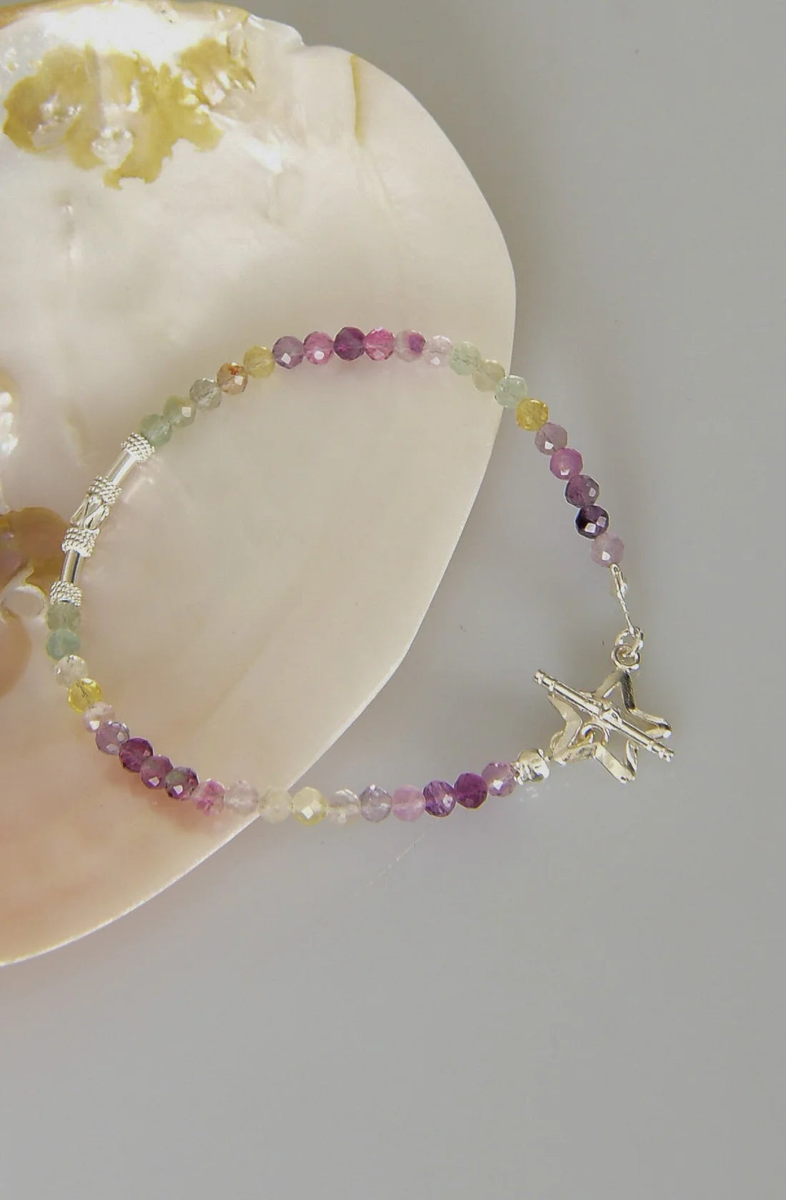 Fluorite Natural Stone 925 Sterling Silver Closing Bracelet