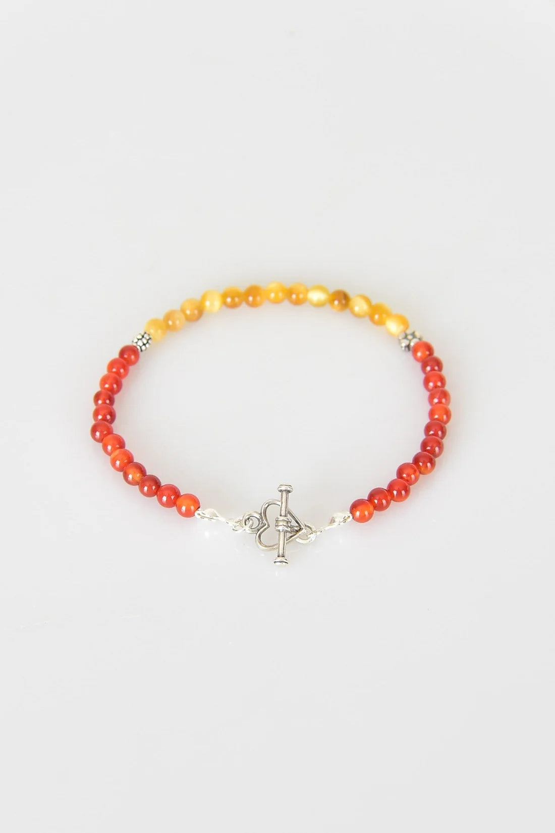 Red Agate - Yellow Tiger Eye Natural Stone 925 Sterling Silver Closing Bracelet