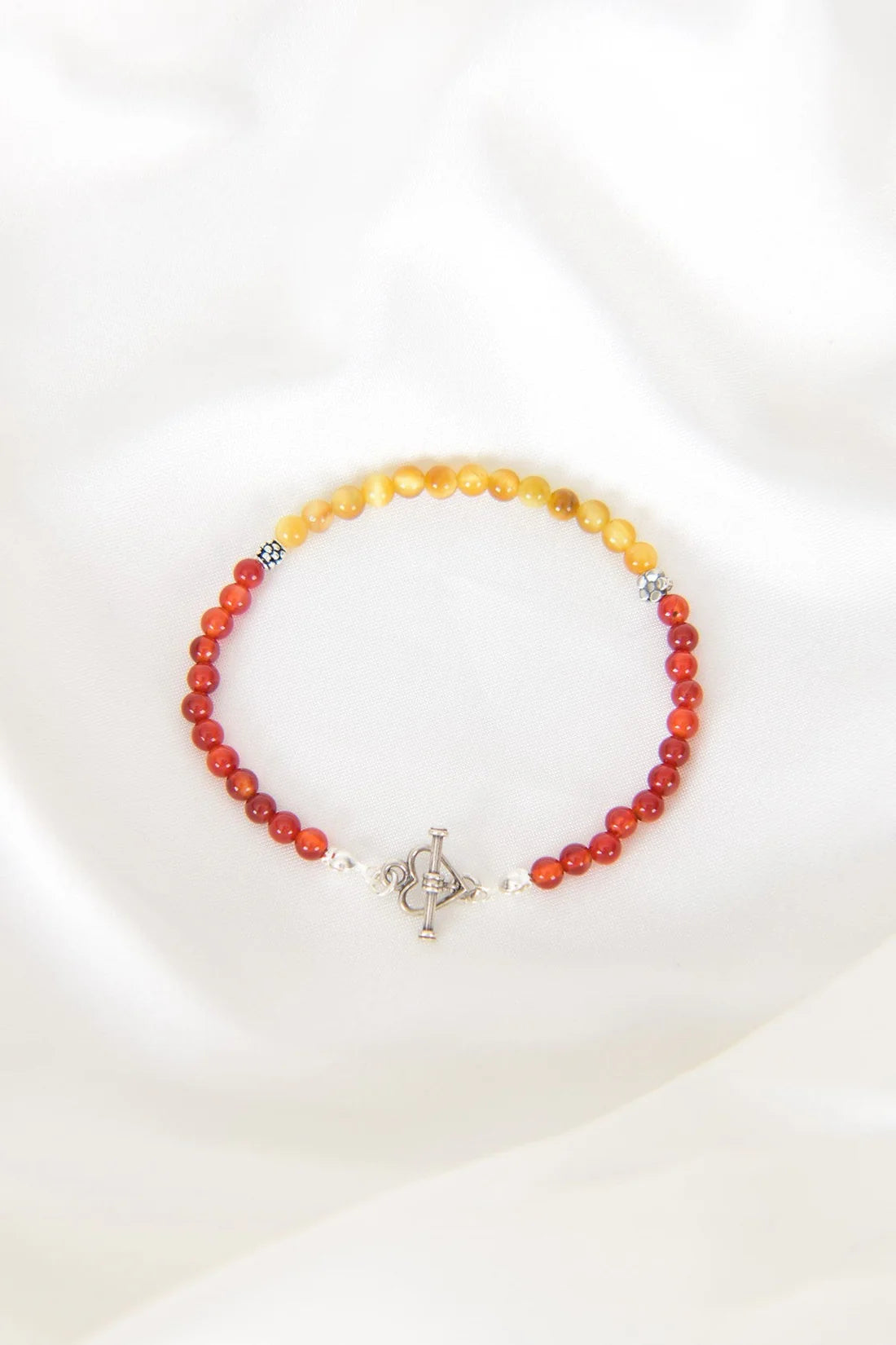 Red Agate - Yellow Tiger Eye Natural Stone 925 Sterling Silver Closing Bracelet