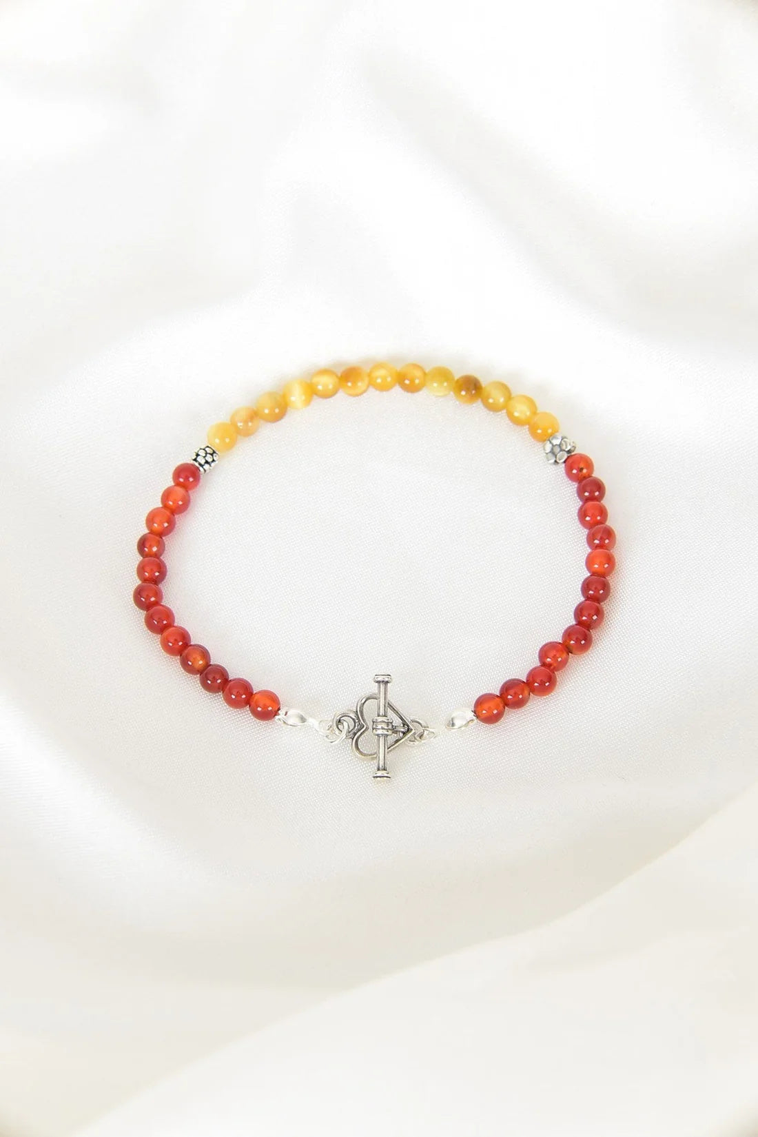 Red Agate - Yellow Tiger Eye Natural Stone 925 Sterling Silver Closing Bracelet
