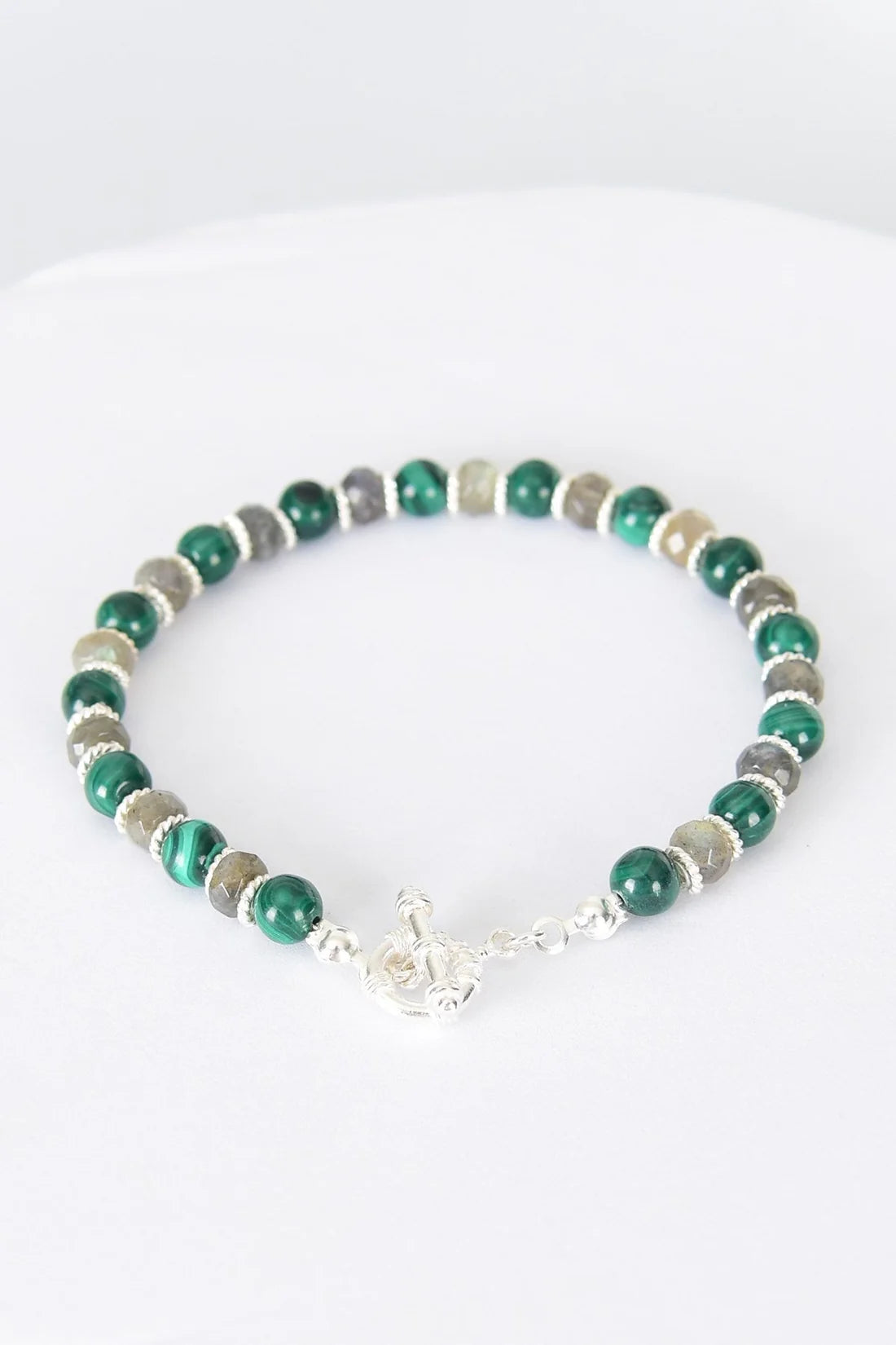 Malachite - Labradorite Natural Stone 925 Sterling Silver Closing Bracelet