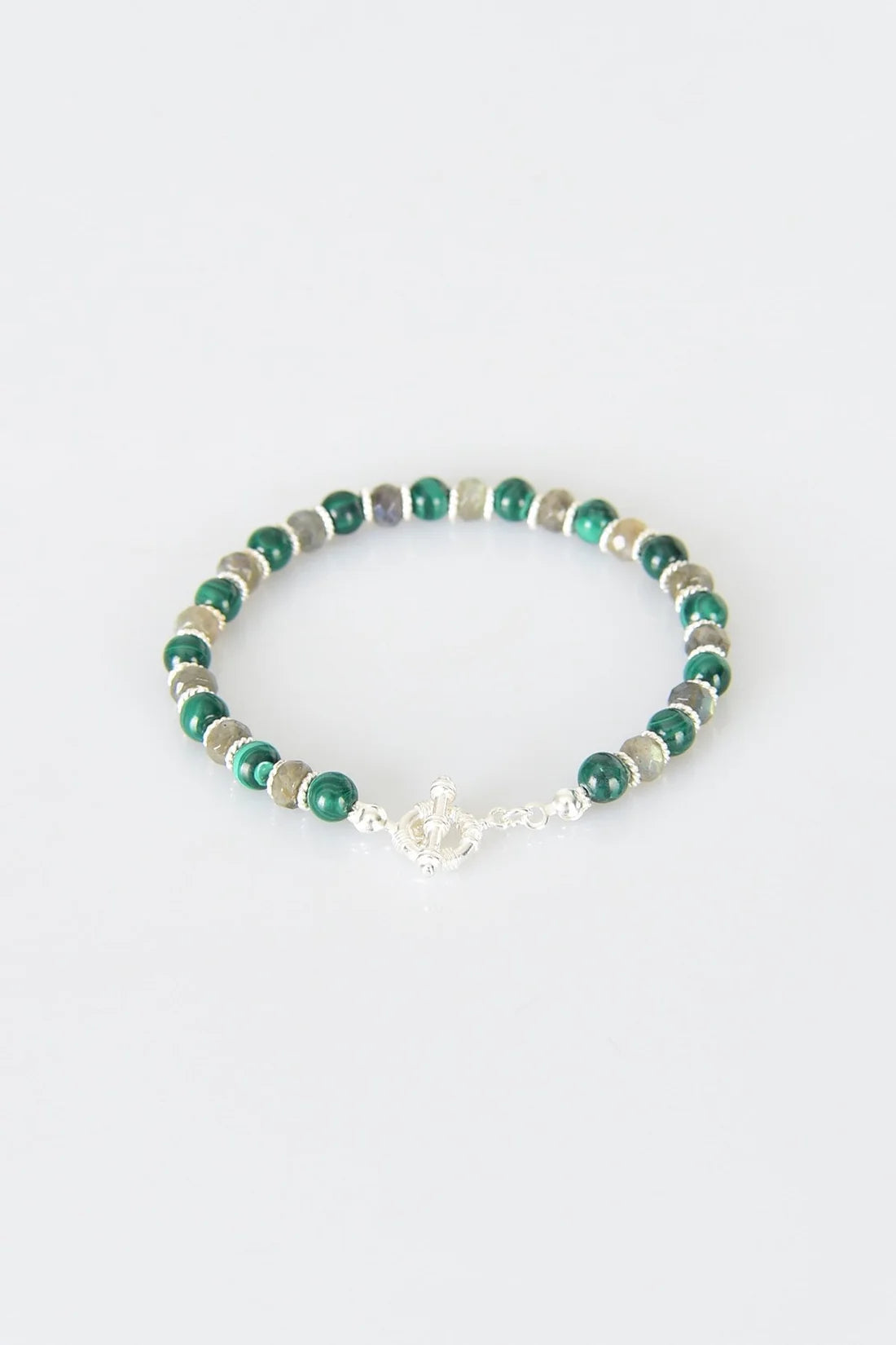Malachite - Labradorite Natural Stone 925 Sterling Silver Closing Bracelet
