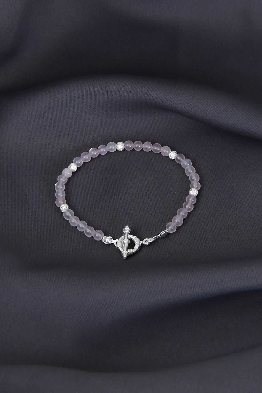 Pink Quartz Natural Stone 925 Sterling Silver Closing Bracelet