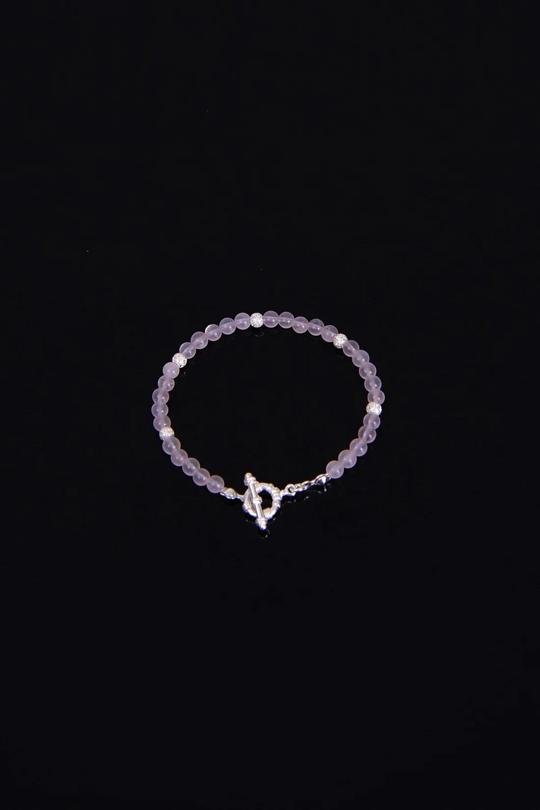 Pink Quartz Natural Stone 925 Sterling Silver Closing Bracelet