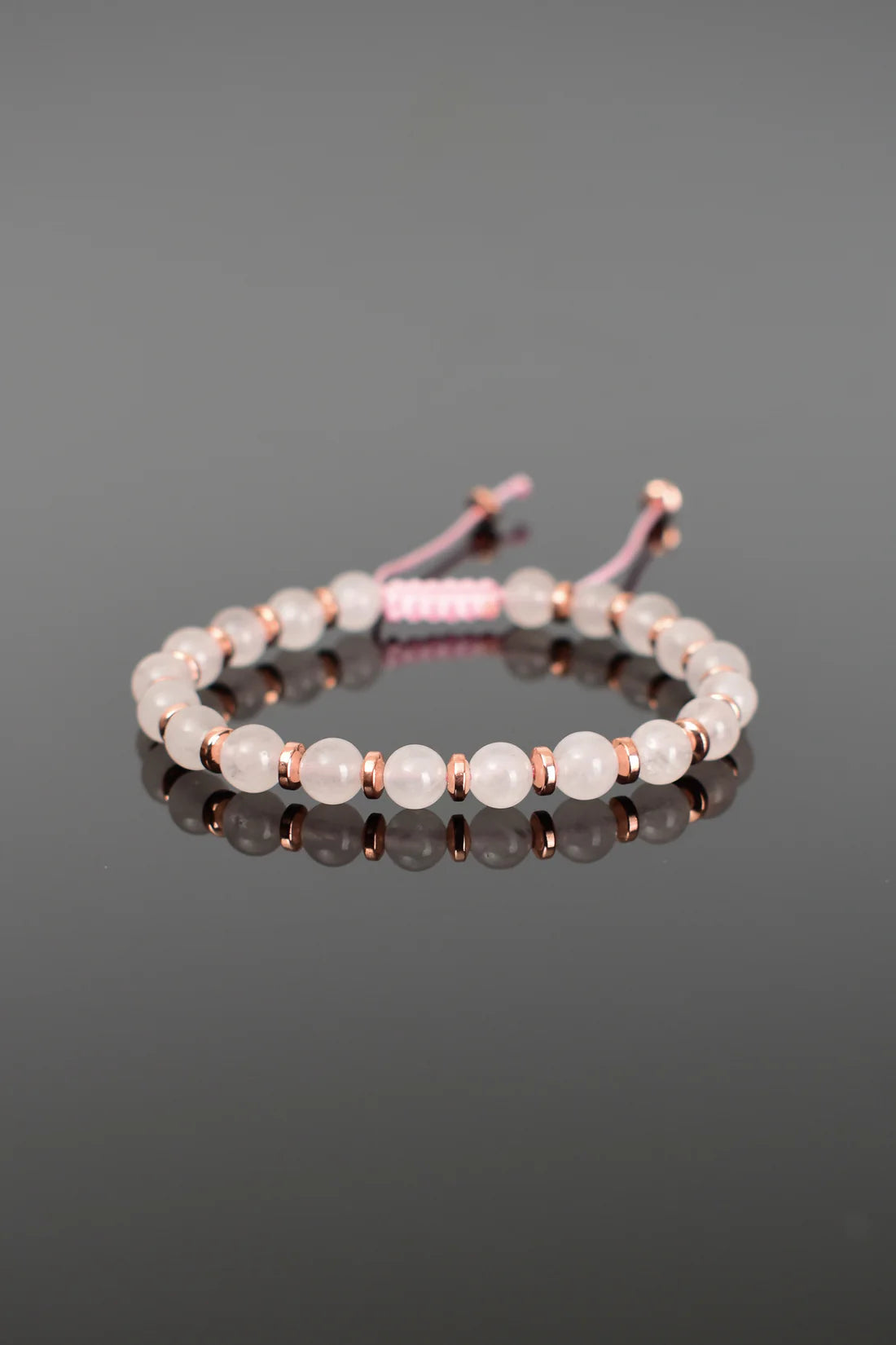 Rose Quartz - Hematite Natural Stone Macrame Bracelet (Round Cut)