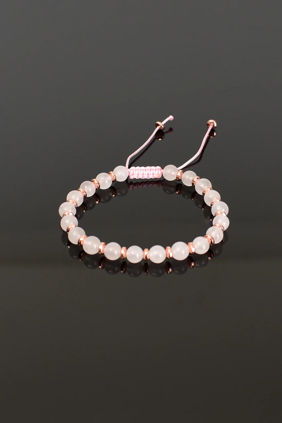 Rose Quartz - Hematite Natural Stone Macrame Bracelet (Round Cut)