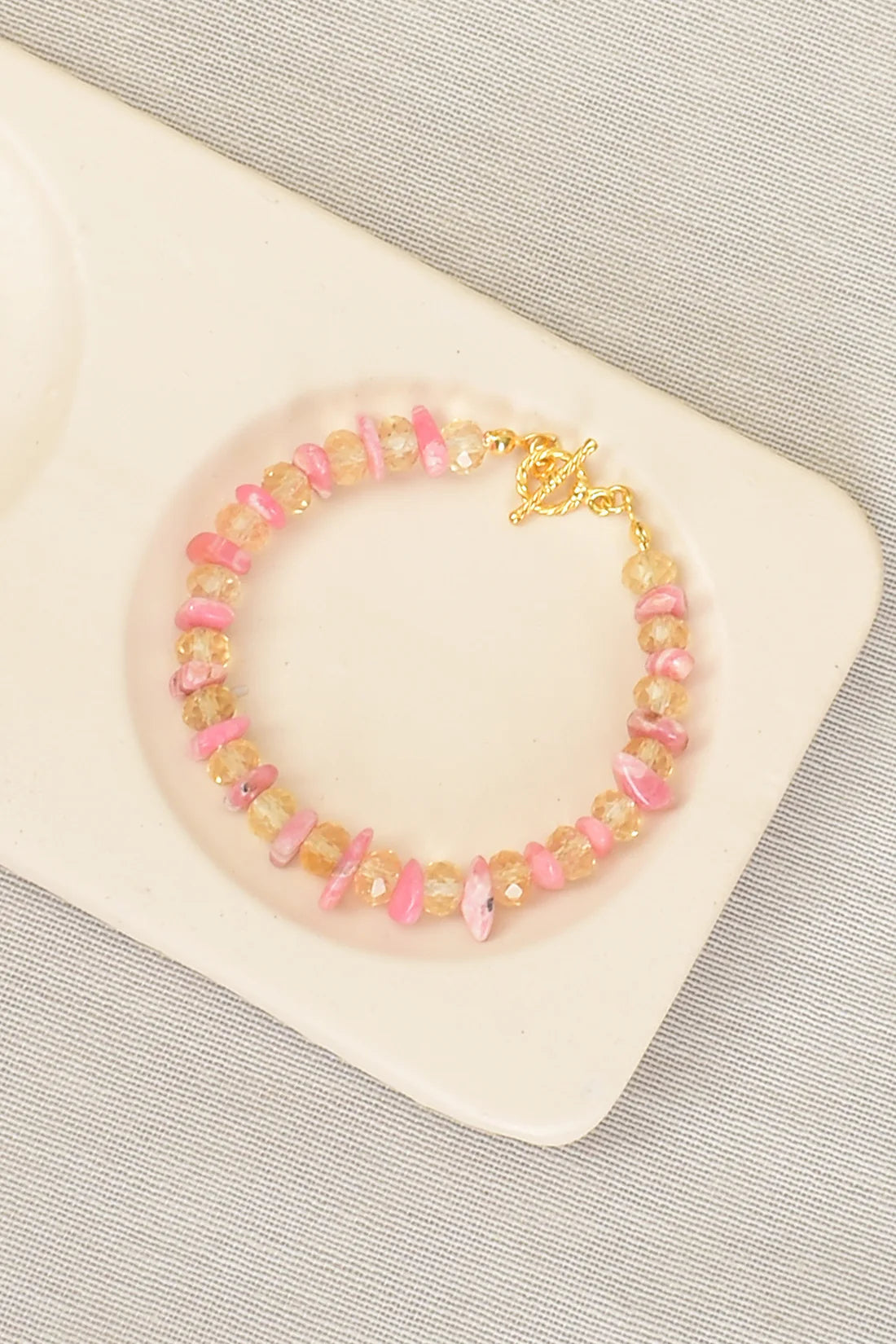 Citrine - Rhodochrosite Natural Stone Silver Clasp Bracelet
