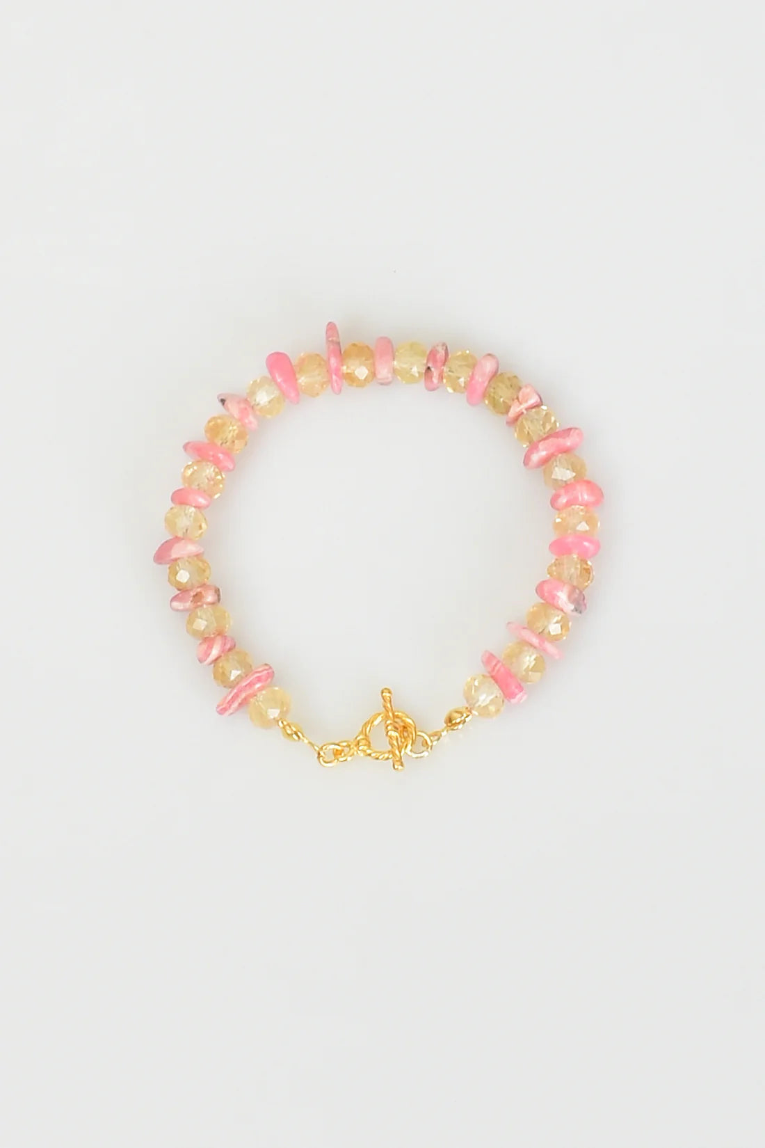 Citrine - Rhodochrosite Natural Stone Silver Clasp Bracelet