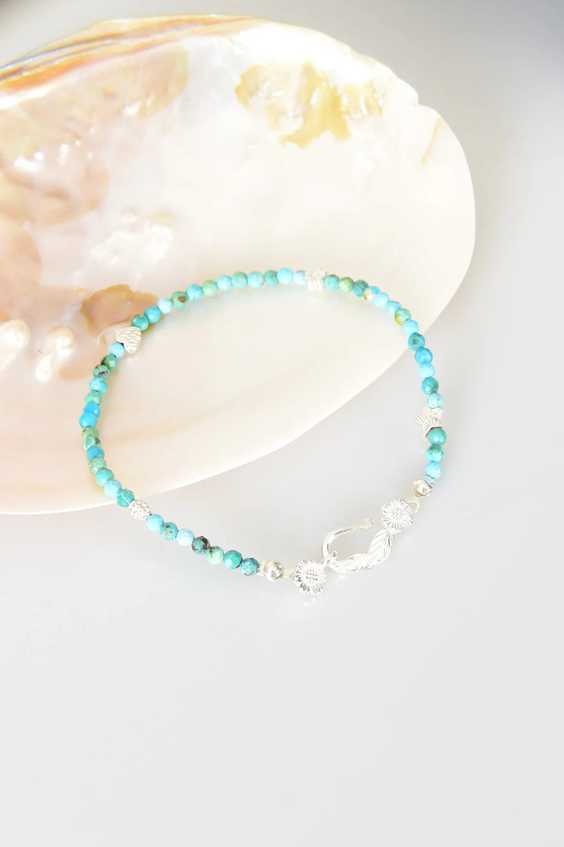 Turquoise Natural Stone 925 Sterling Silver Clasp Bracelet