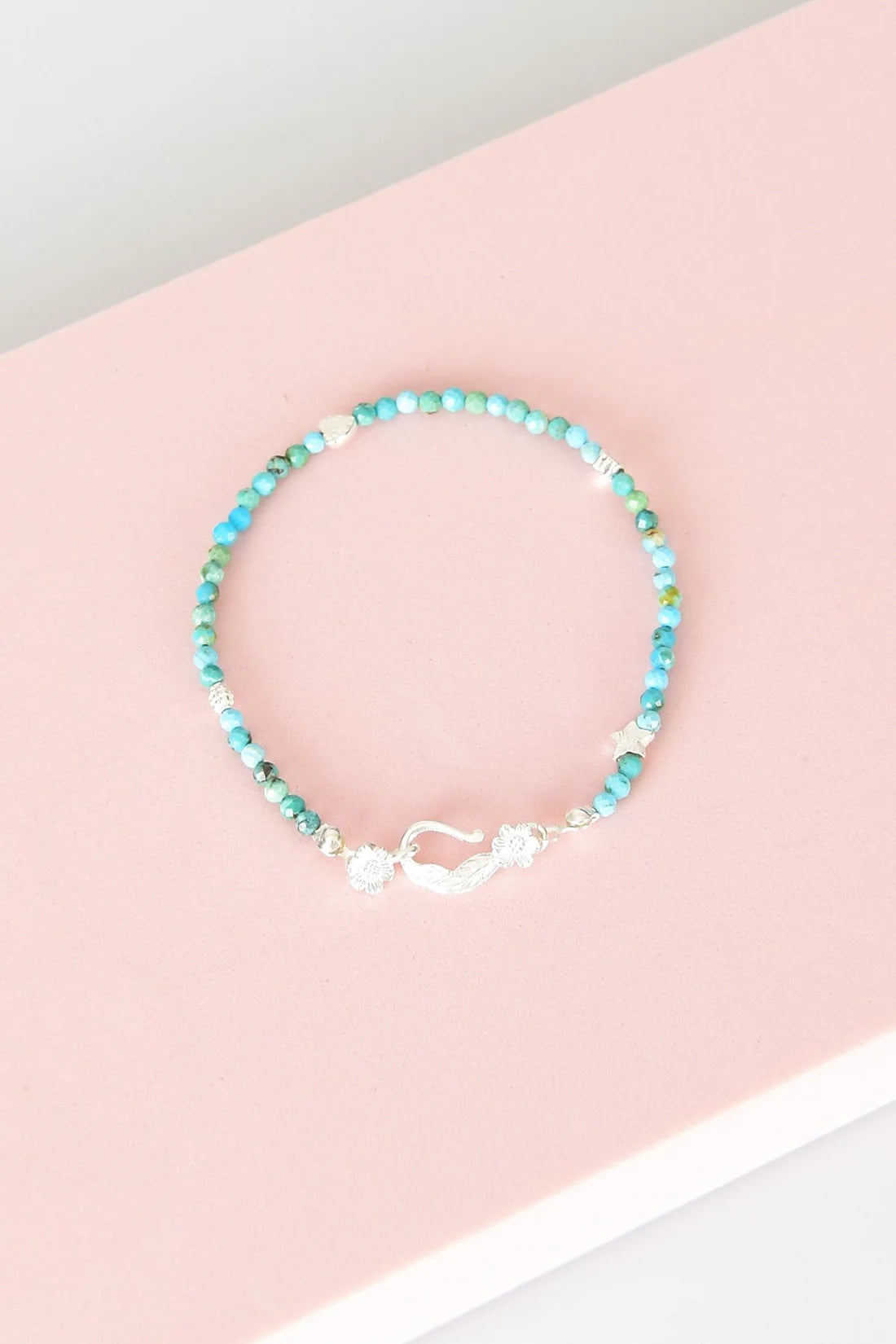 Turquoise Natural Stone 925 Sterling Silver Clasp Bracelet