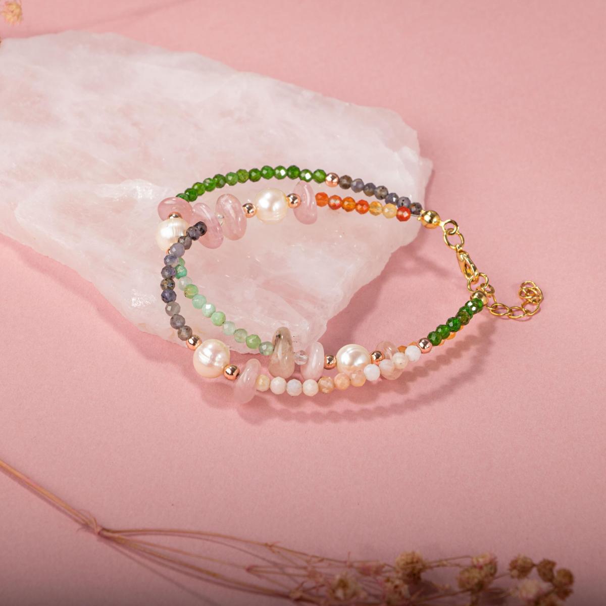 Carnelian Agate-Iyolite-Pink Opal-Pearl-Pink Quartz-Hematite-Diopside-Prehnite Natural Stone Bracelet