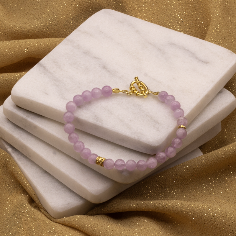 Pink Quartz Natural Stone Silver Bracelet