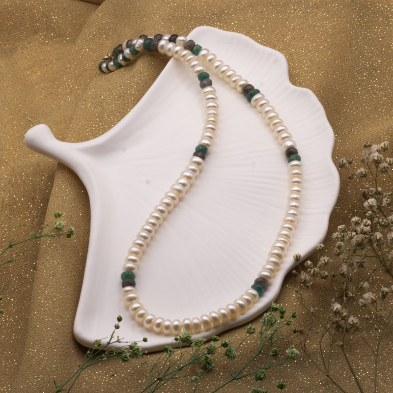 Pearl - Emerald Natural Stone Necklace