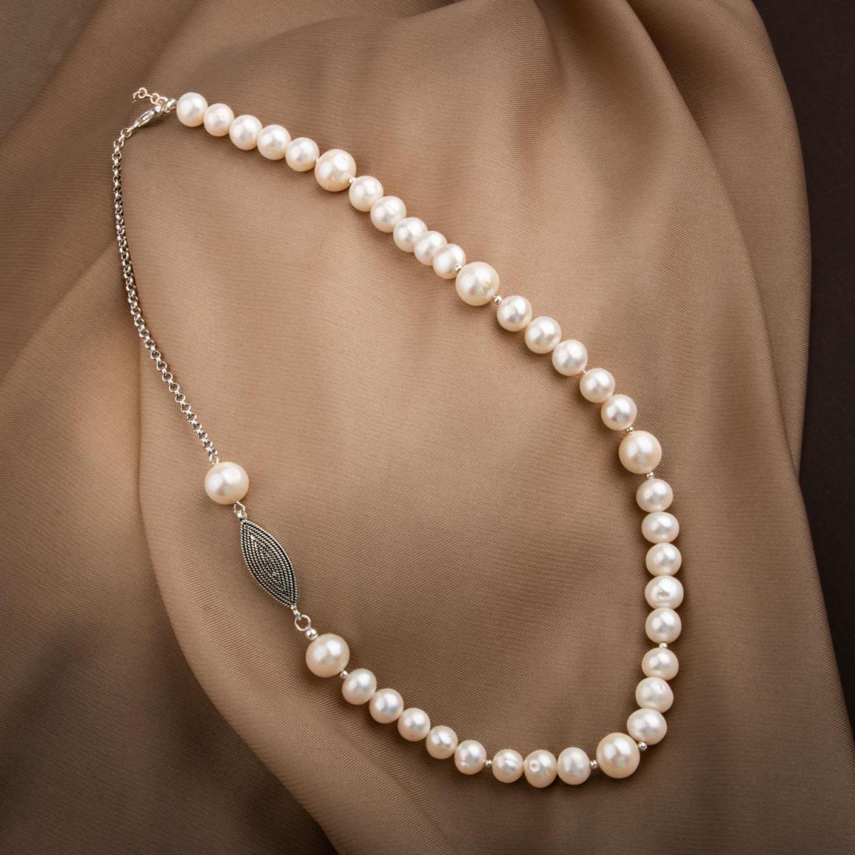 Pearl Natural Stone Silver Design Necklace