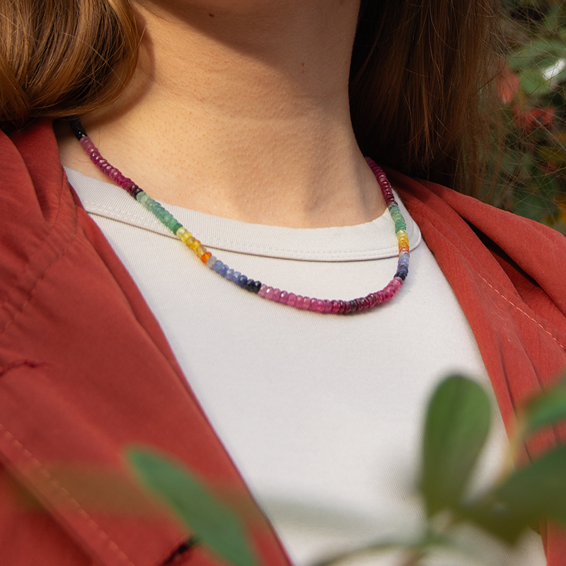Ruby Emerald Sapphire Natural Stone Silver Necklace