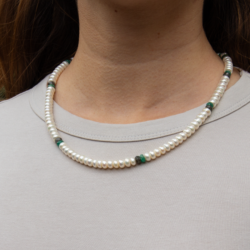 Pearl - Emerald Natural Stone Necklace