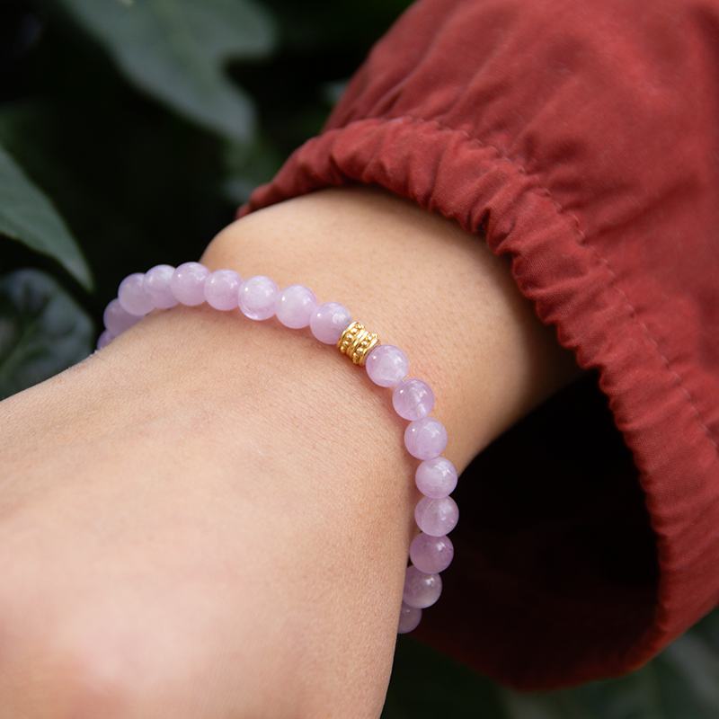 Pink Quartz Natural Stone Silver Bracelet