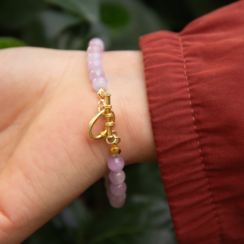 Pink Quartz Natural Stone Silver Bracelet