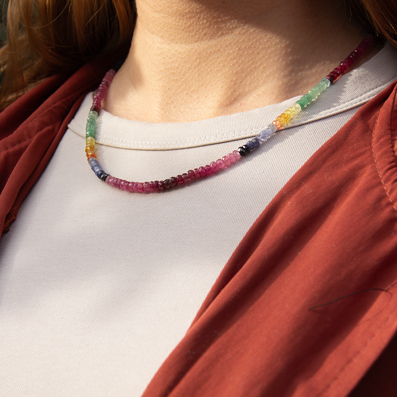Ruby Emerald Sapphire Natural Stone Silver Necklace