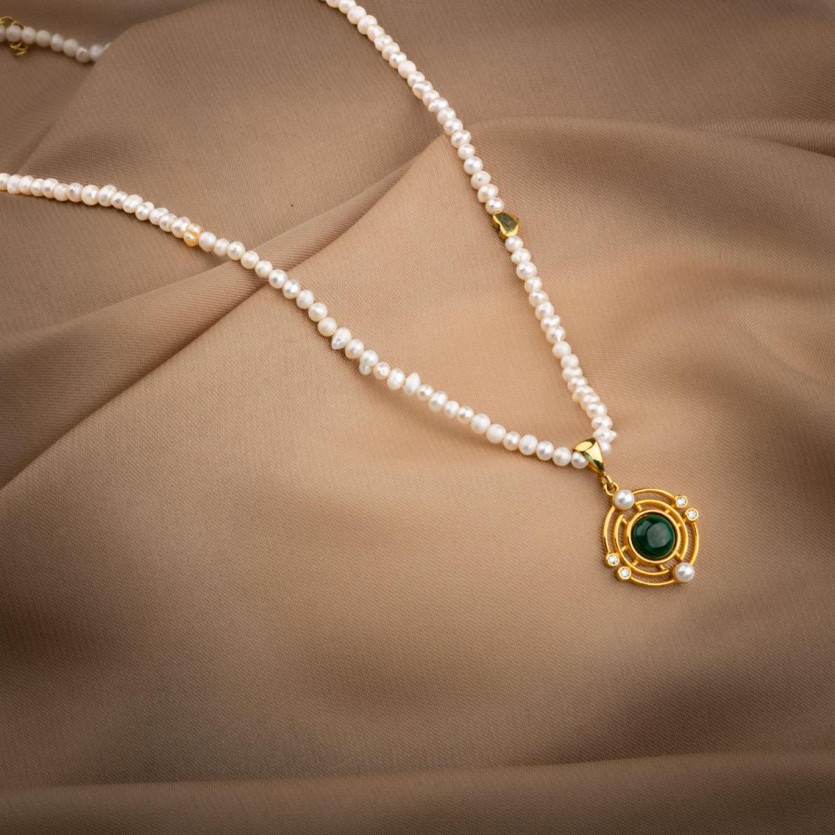 Malachite Stone Pearl Natural Stone Silver Design Necklace