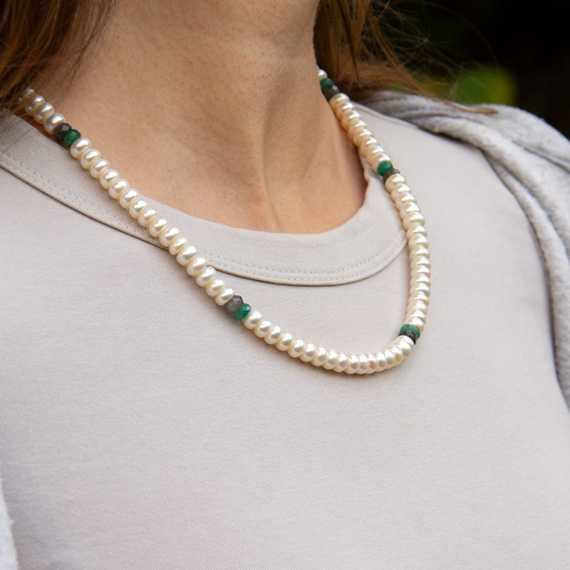 Pearl - Emerald Natural Stone Necklace