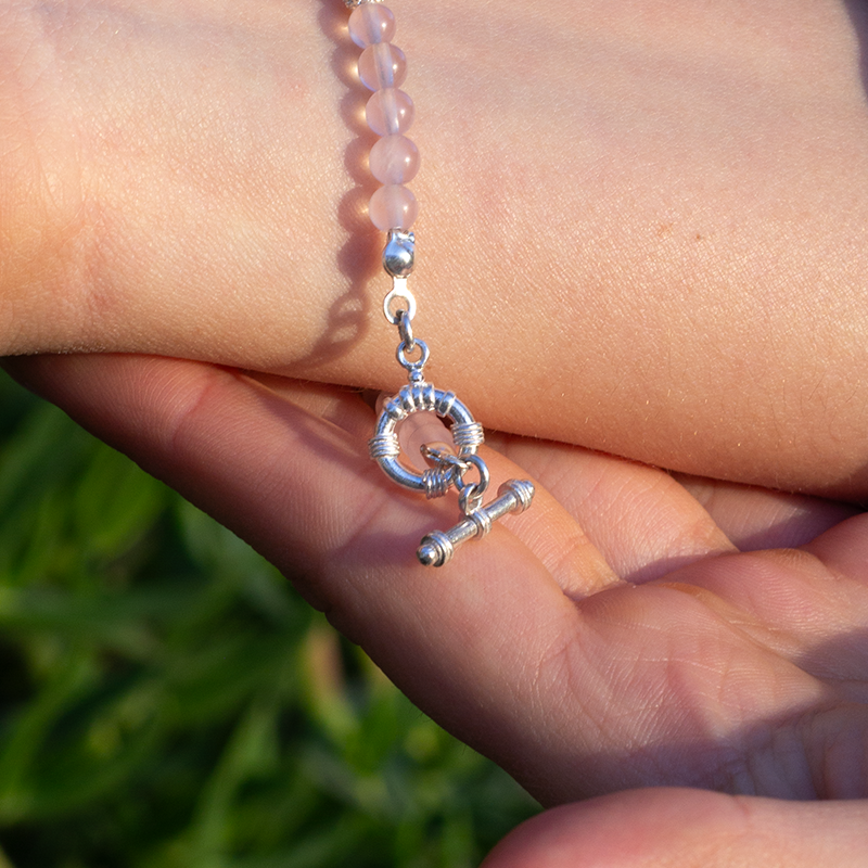 Pink Quartz Natural Stone Silver Bracelet