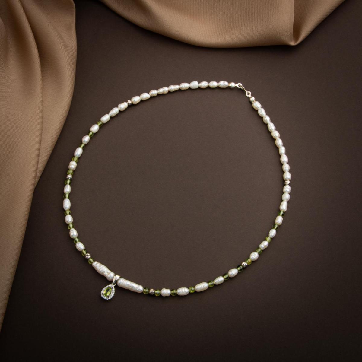 Pearl-Zebercet Peridot Natural Stone Silver Design Necklace