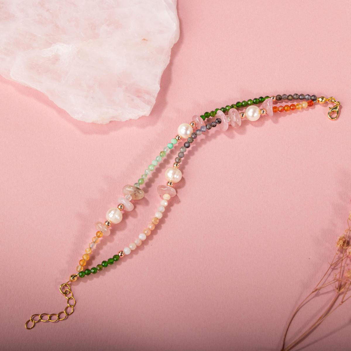 Carnelian Agate-Iyolite-Pink Opal-Pearl-Pink Quartz-Hematite-Diopside-Prehnite Natural Stone Bracelet