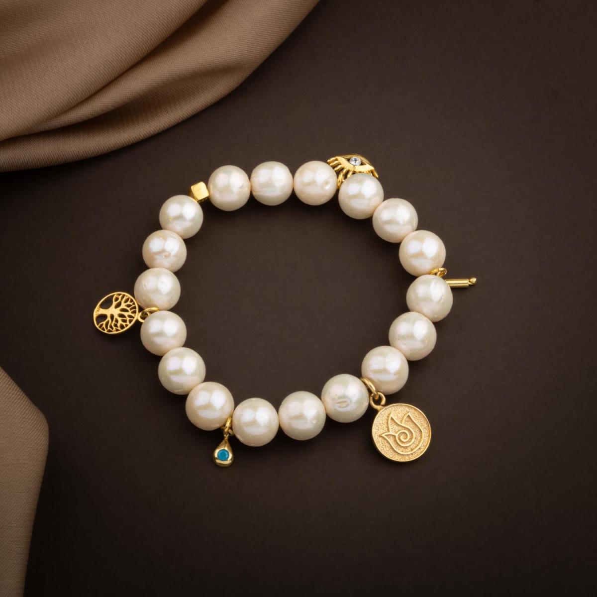 Pearl Natural Stone Silver Charm Bracelet