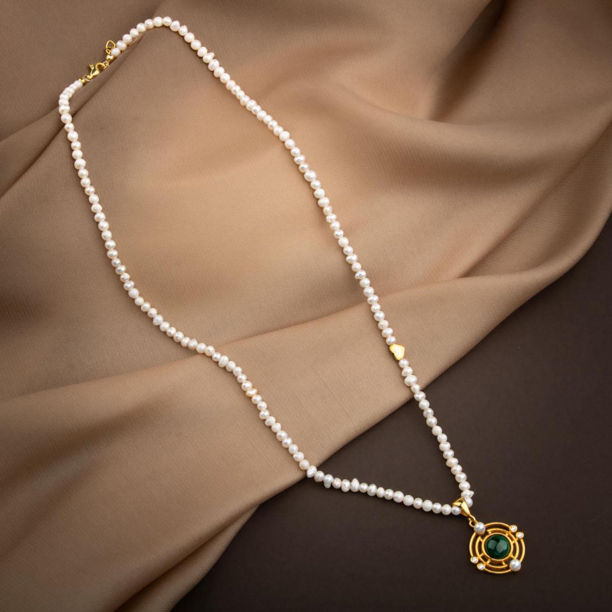 Malachite Stone Pearl Natural Stone Silver Design Necklace