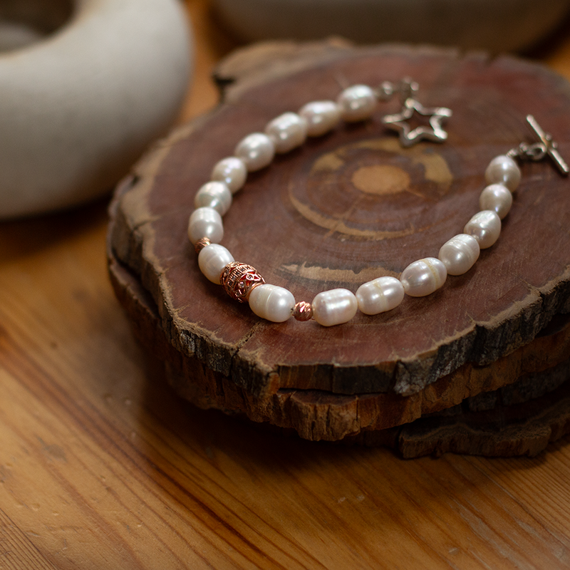 Pearl Natural Stone Silver Bracelet
