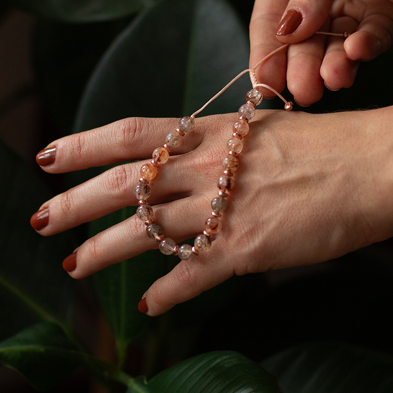 Rutile Quartz Natural Stone Macrame Bracelet