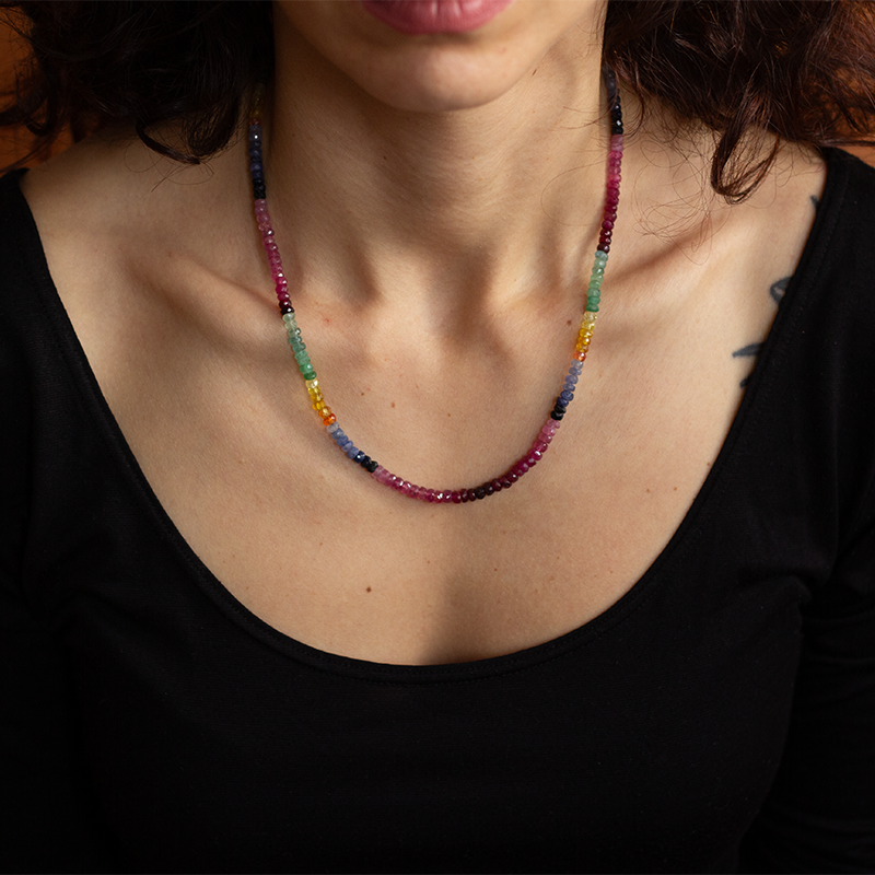 Ruby Emerald Sapphire Natural Stone Silver Necklace