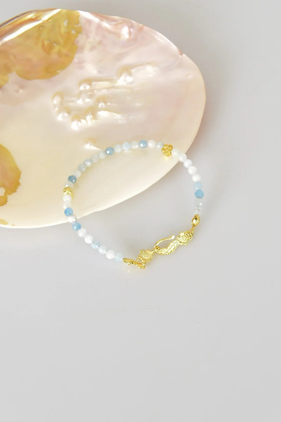 Aquamarine Natural Stone 925 Sterling Silver Closing Bracelet