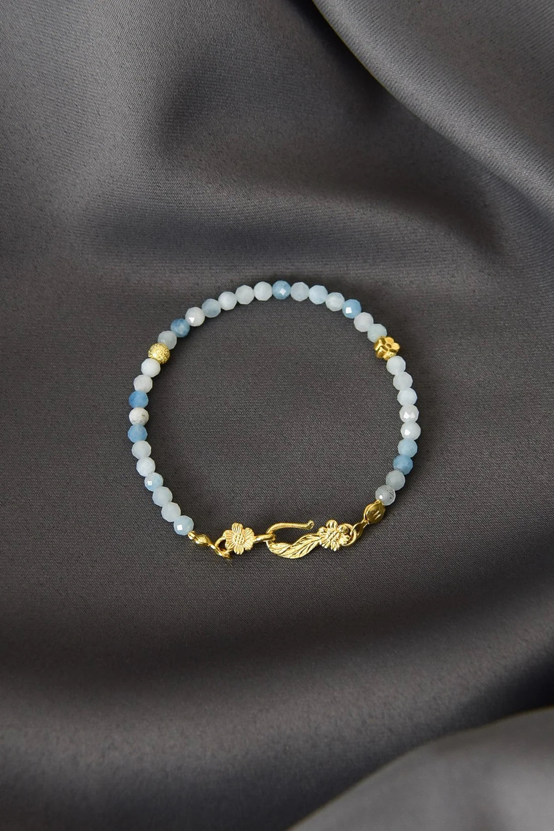 Aquamarine Natural Stone 925 Sterling Silver Closing Bracelet