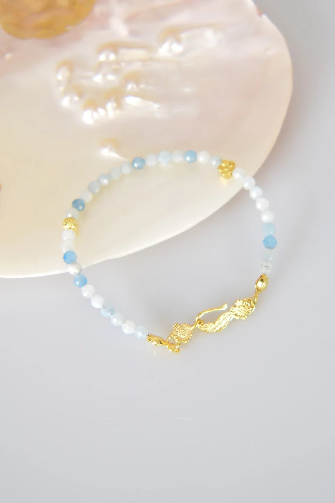 Aquamarine Natural Stone 925 Sterling Silver Closing Bracelet