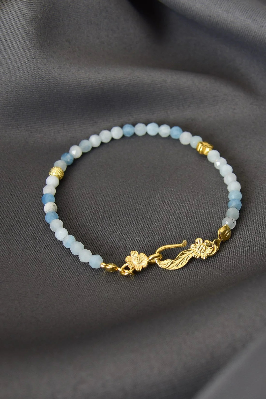 Aquamarine Natural Stone 925 Sterling Silver Closing Bracelet