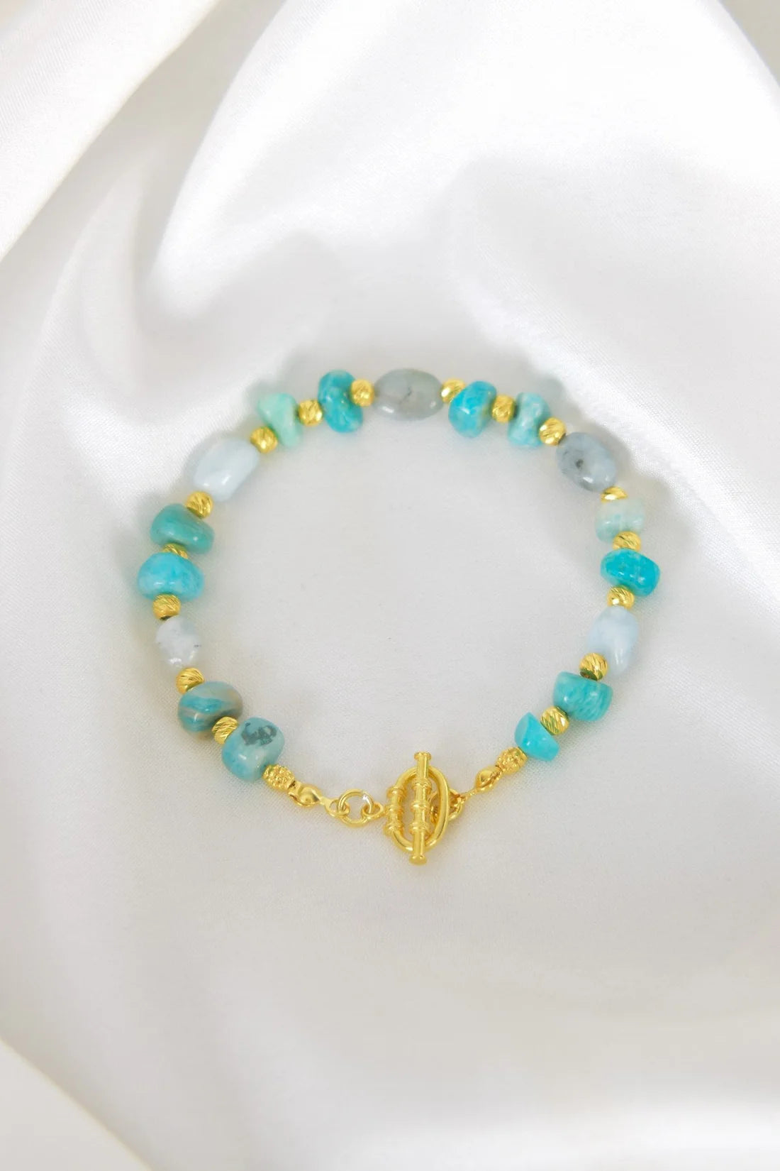 Amazonite Natural Stone 925 Sterling Silver Closing Bracelet