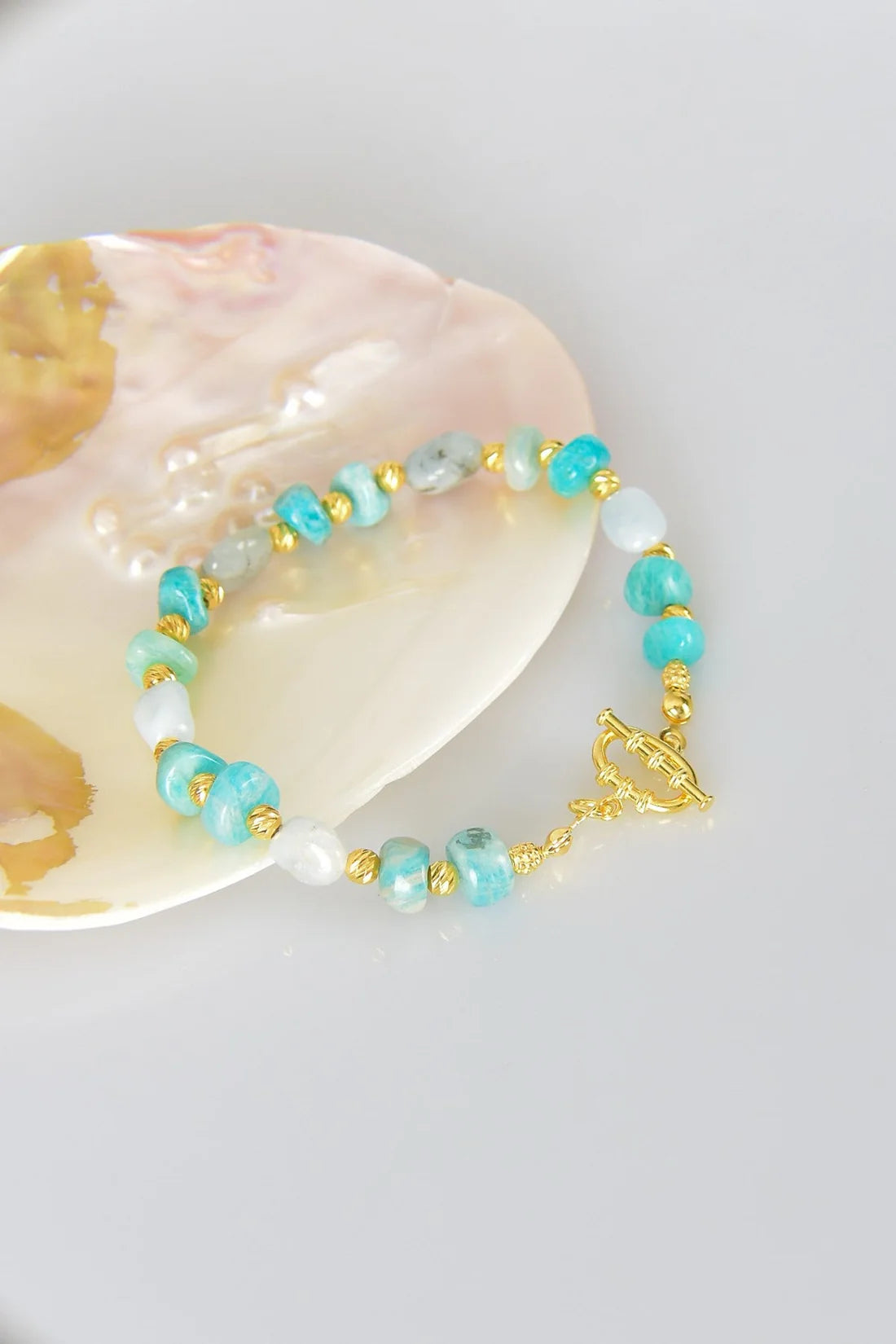 Amazonite Natural Stone 925 Sterling Silver Closing Bracelet
