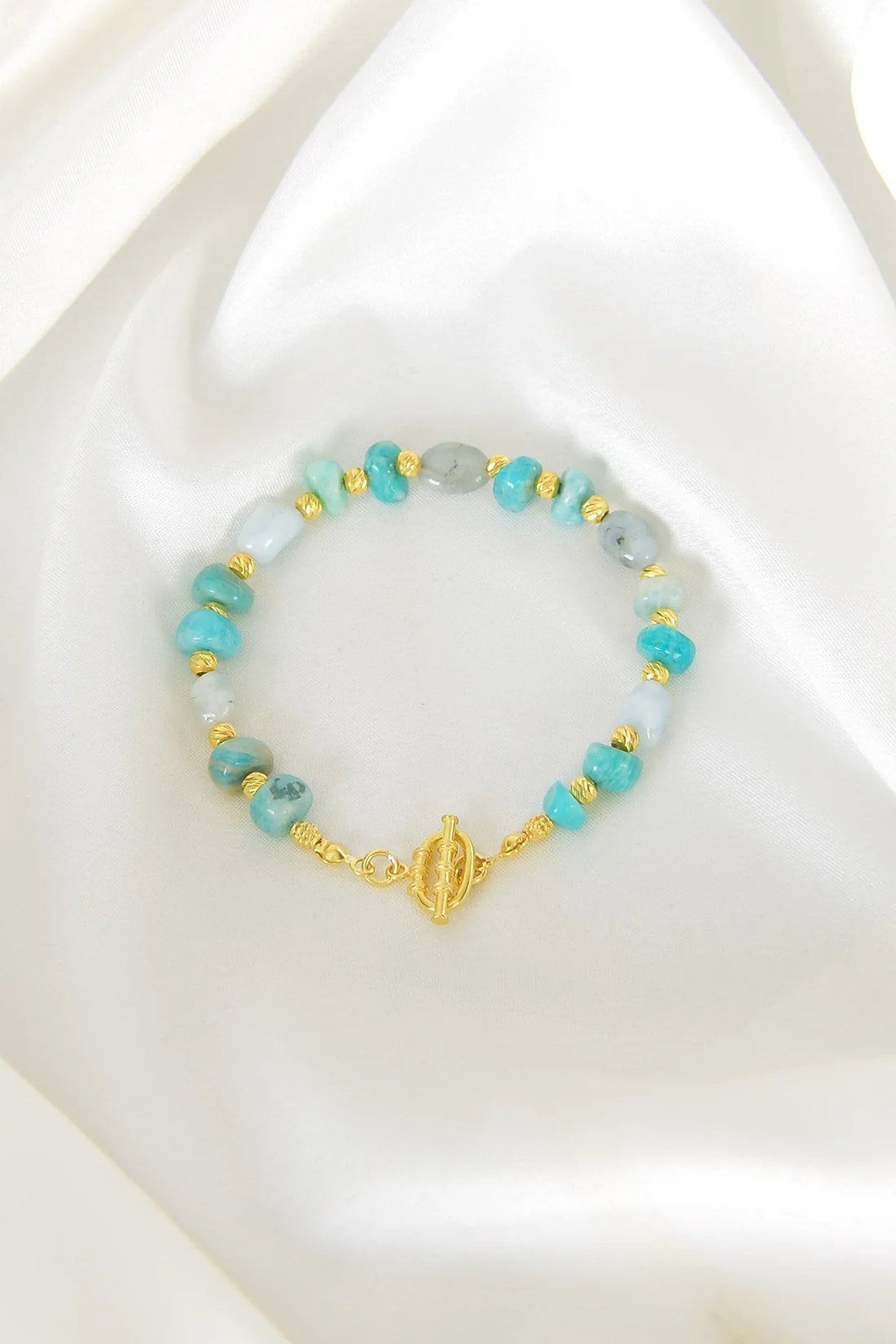 Amazonite Natural Stone 925 Sterling Silver Closing Bracelet
