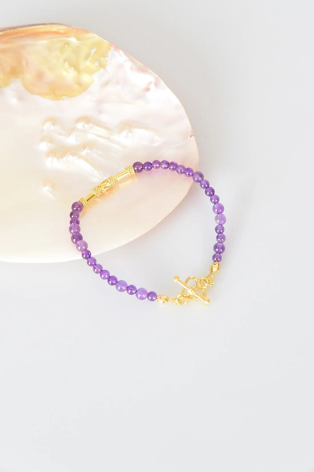 Amethyst Natural Stone 925 Sterling Silver Closing Bracelet